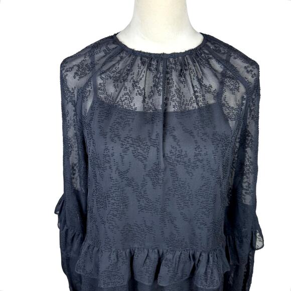 Pinch NWT Black Sheer Chiffon Textured Ruffle Long Sleeve Blouse w Camisole - Picture 6 of 15